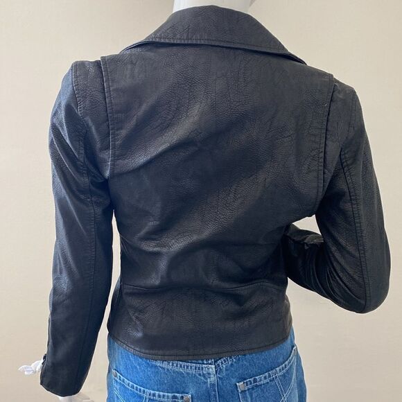 Blank NYC Onyx Black Faux Vegan Leather Biker Motorcycle Jacket w Black Hardware - Picture 4 of 11
